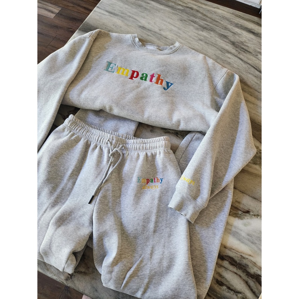 Empathy Always Rainbow Embroidered Gray Sweatshirt and Joggers Set Medium